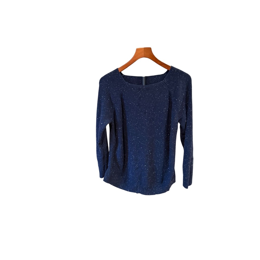 Loft Outlet Navy Blue Flecked Cotton Blend Square Neck Sweater curvy flatering L
